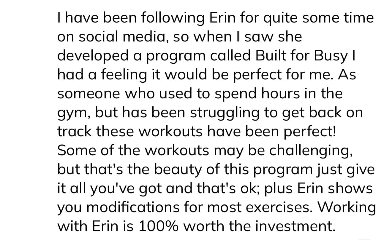 Built 4 Busy client testimonial screenshot 1