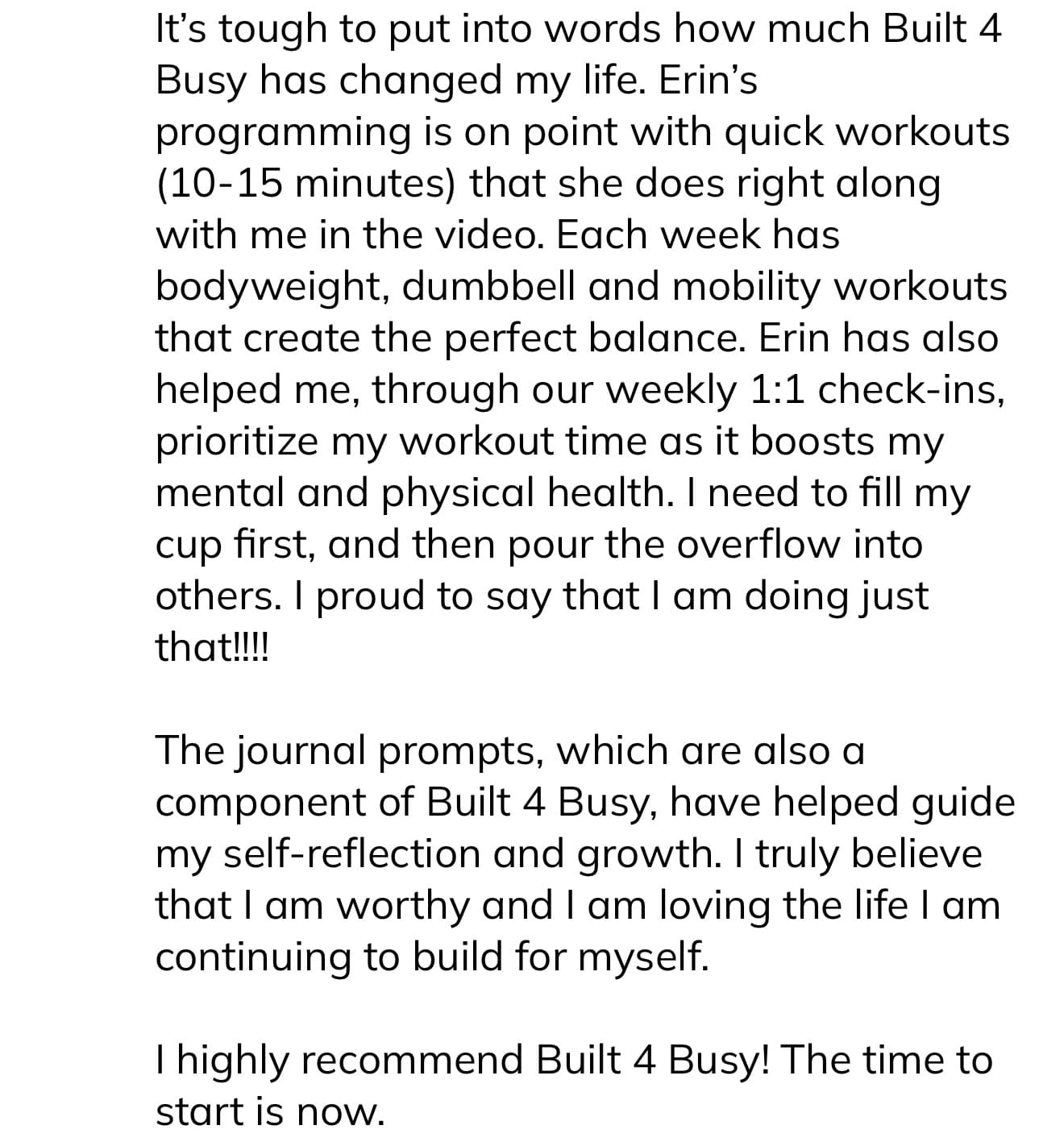 Built 4 Busy client testimonial screenshot 14