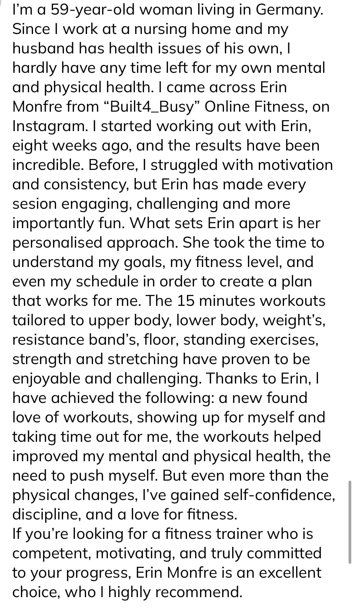 Built 4 Busy client testimonial screenshot 15